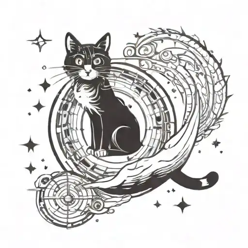 Cat Sitting On A Moon Looking At The Stars With A Background As Compass