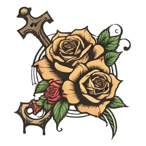 King Crown Roses Music Notes Cross