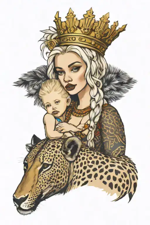 Bared White Blonde Girl Snuggles African King With Crown