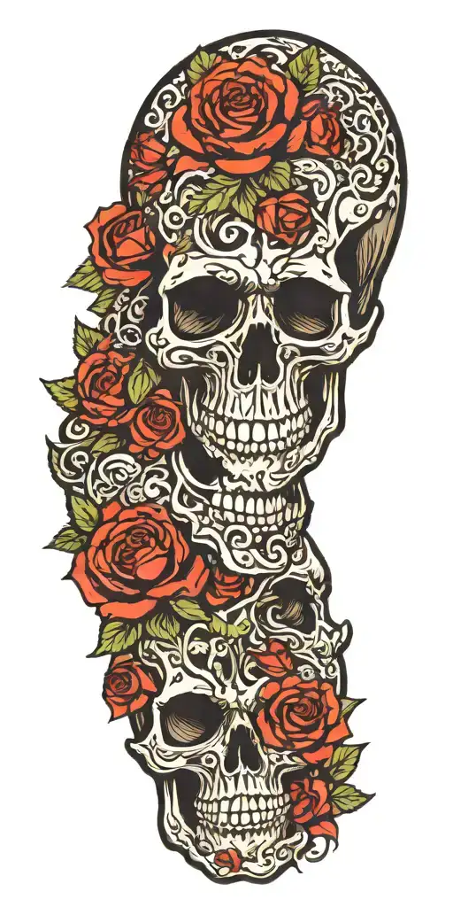 Roses In Blooming Skulls Surrounded