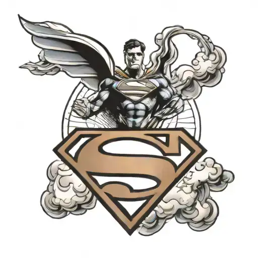 Superman Logo With Clouds And Sun Above It