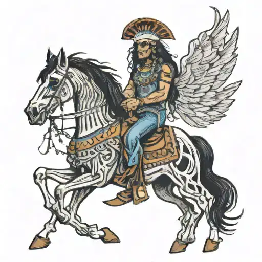 Skeletal Native American Horse Ridden By A Skeletal Cowboy