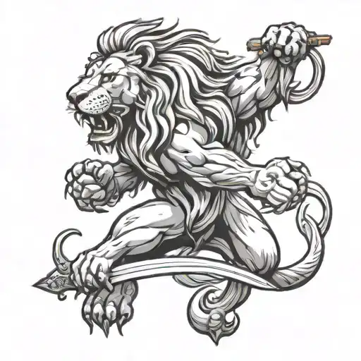 Lion Standing On 2 Legs Holding A Sword