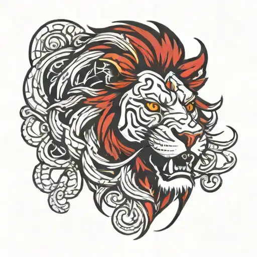 Wild And Angry Lion Tattoo Design With Red Eyes