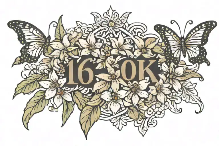 The Word 16K And Jasmine Flowers And Butterflies Indian Style No Leaves