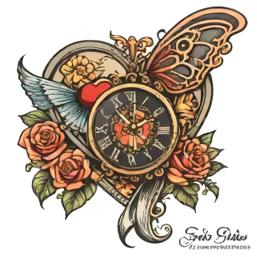 Heart Clock With Roman Numerals Representing Important Dates With Butterfly And Cancer Ribbon