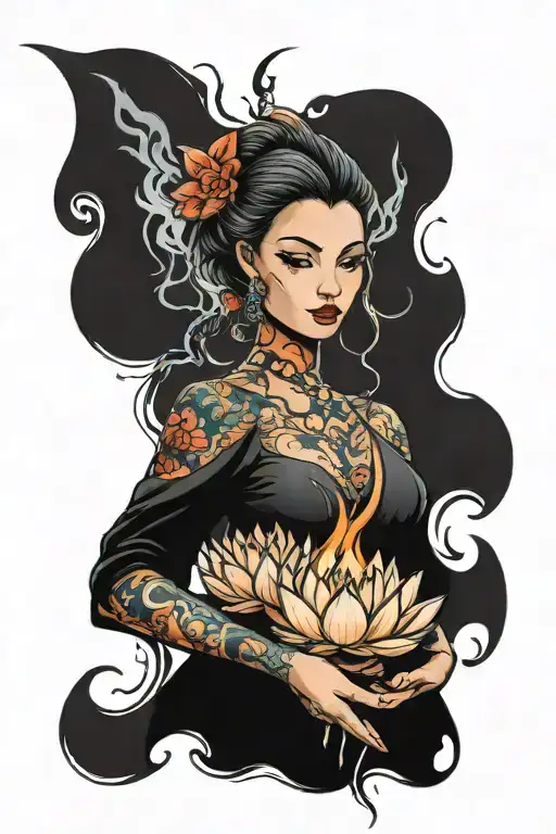 Woman Holding Flaming Lotus Flower