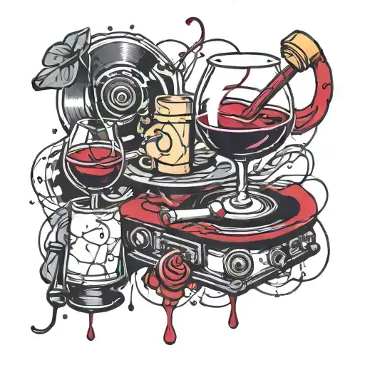 Abstract Vinyl Records And Red Wine