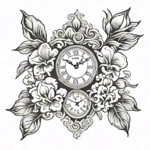 Three Clock Faces Surrounded By Sweetpea Flowers