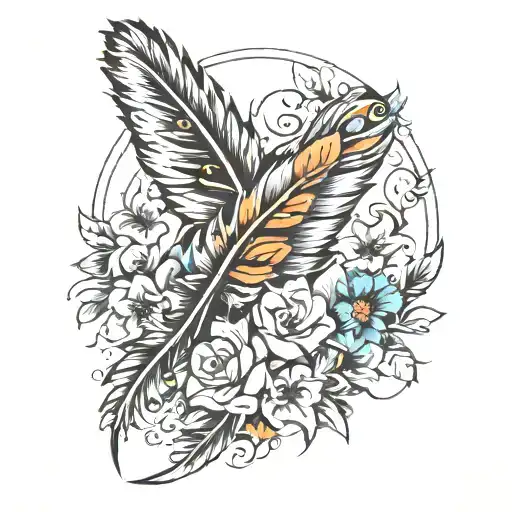 Feather With Flowers Inside And Birds Coming Out