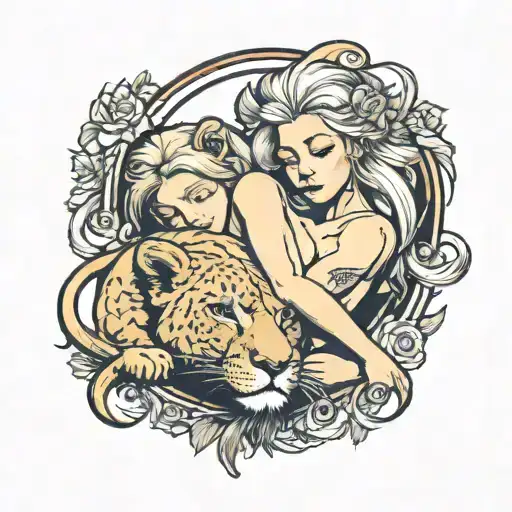 Rican Lion Holds Nude White Blonde Girl Sleeping