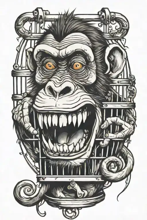 Monkey Showing Teeth While In A Cage