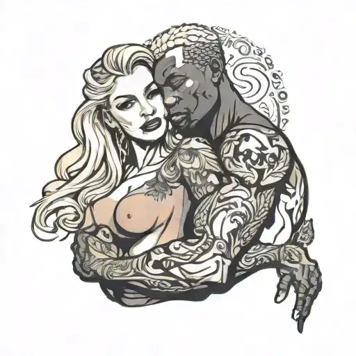 Nude Blonde Slim European Girl Snuggling Muscular Black Man