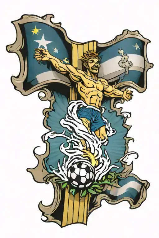 Brazil And American Flag Soccer Baseball Basketball Football Crucifix Ocean Sunshine