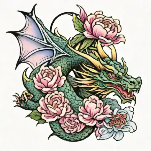 Good Luck Dragon With Peony