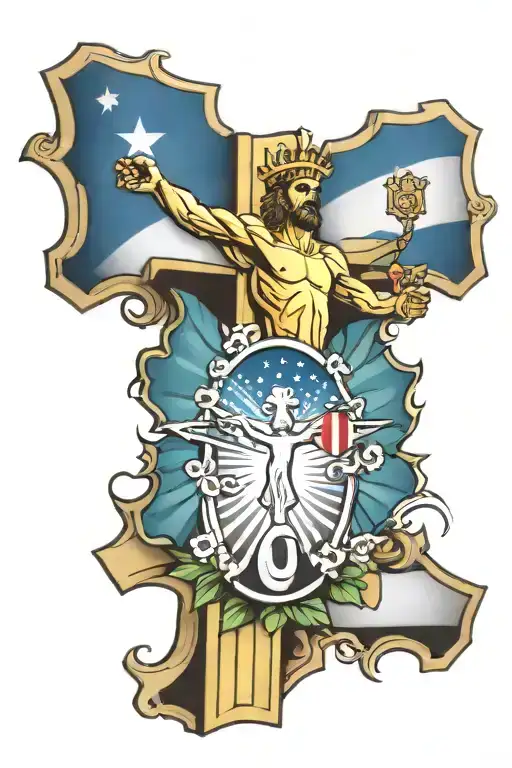 Family Crest Brazil And American Flag Soccer Baseball Basketball Football Crucifix Ocean Sunshine