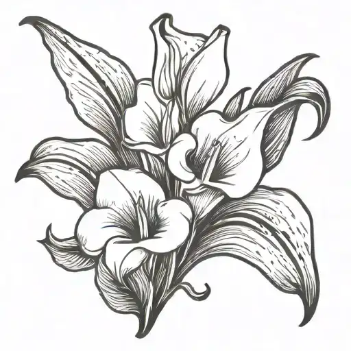 4 Thick Black Lines With 4 Black And White Cala Lily
