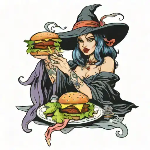 Sexy Witch Eating Hamburger