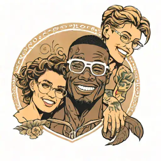 Black Muscular Man Surround Nude Brown Hair White Girl Glasses Smiling