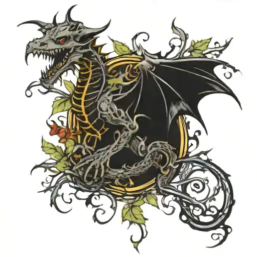 Gothic Dragon Wrapped In Vines And Skulls