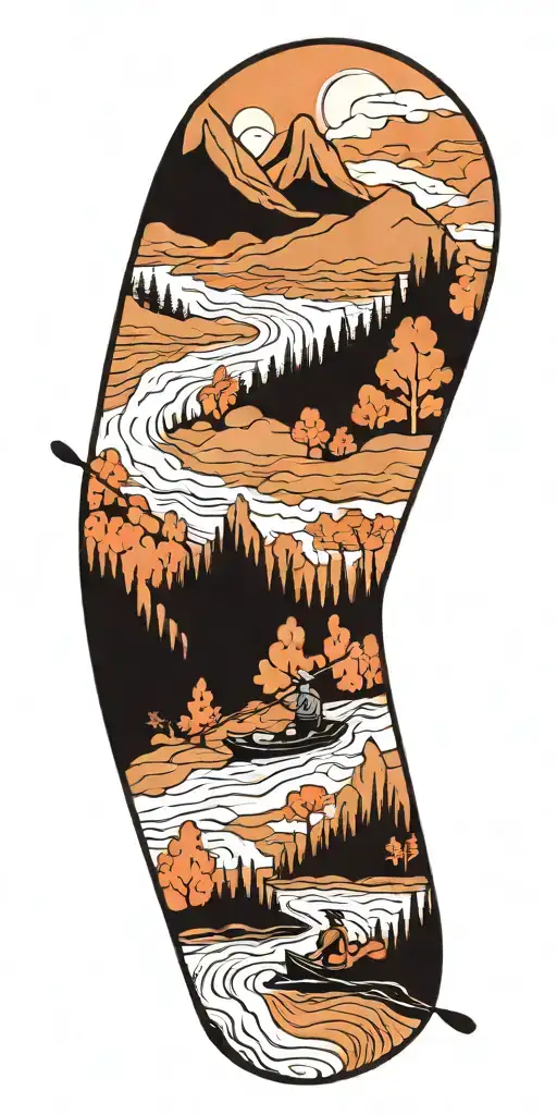 A Mountain Landscape With A Winding River And A Kayaker Navigating The Rapids