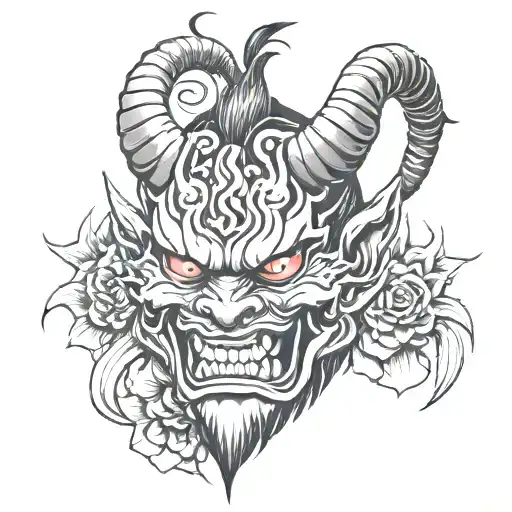 Oni Mask Tattoo For Back Medium Sized