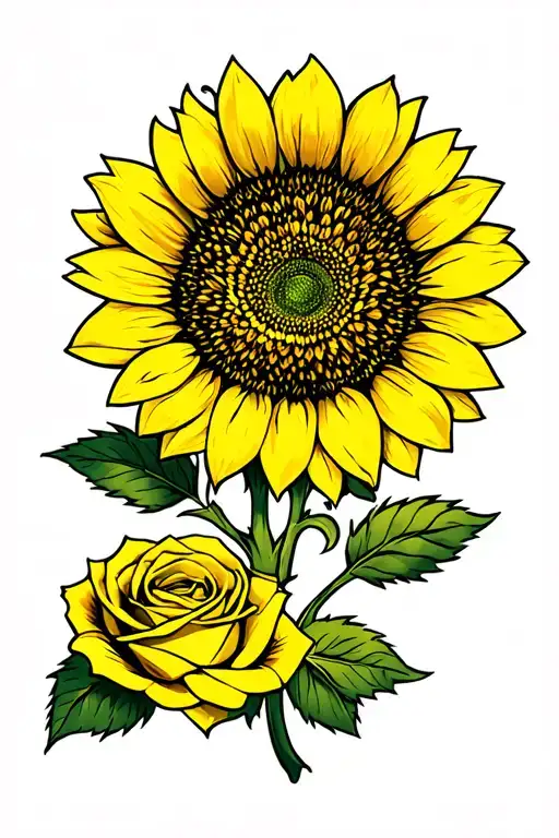 Sunflower With Yellow Rose