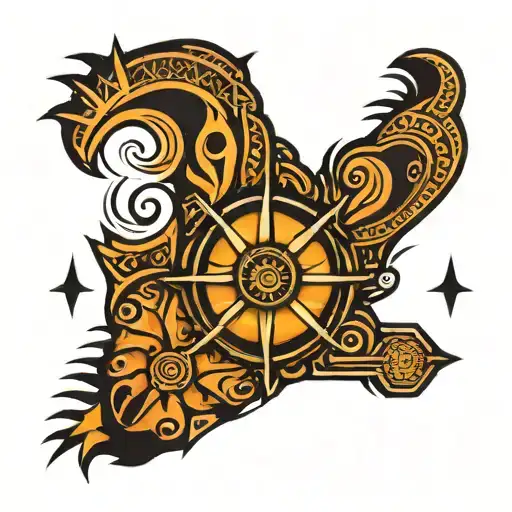 African Tribal Sunrise With Barbados Trident