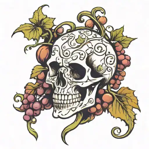 Broken Skull With Grape Vine