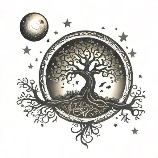 Tree Of Life And Moon With Stars