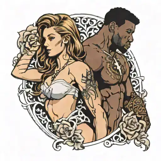 Black Muscular Man Surround Nude Brown Hair White Girl