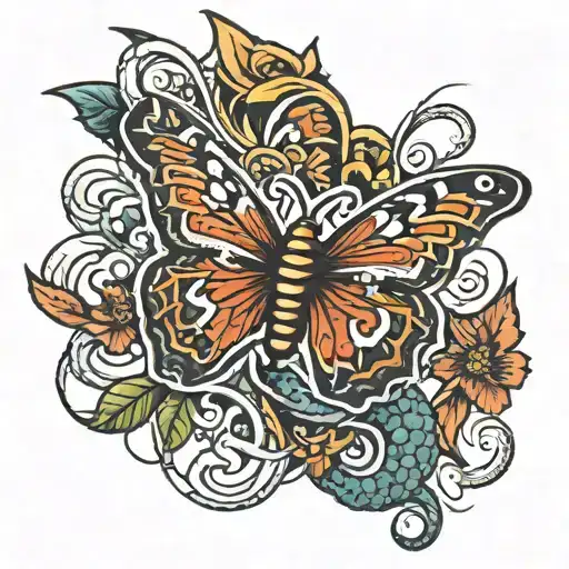 Butterfly Bitted By Snake Tatto Design