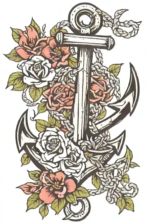 Anchor And Flowers Intertwined