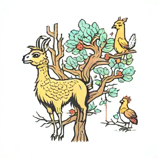 Llama And Chicken In A Tree
