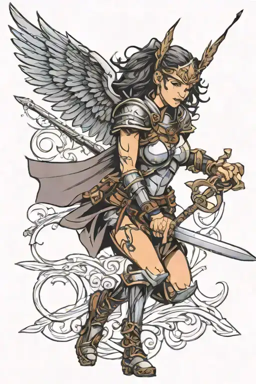 Valkyrie Warrior Wielding Her Twohanded Sword Downward