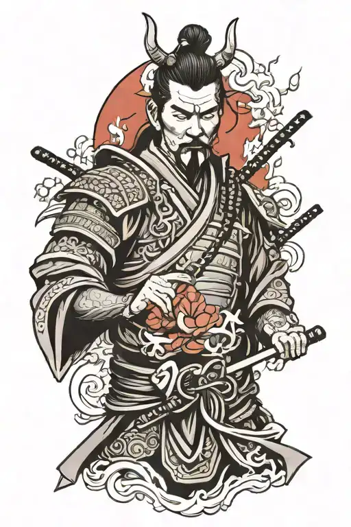 Samurai With Zen Symbol Intertwined