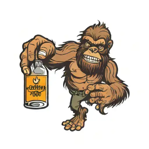 Sasquatch Holding A Bible In His Left Hand And A Bottle Of Whiskey In His Right Hand