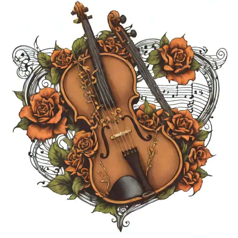 Music Notes Shaped As An Aeroplane Flowing From A Violin With African Thorn Tree