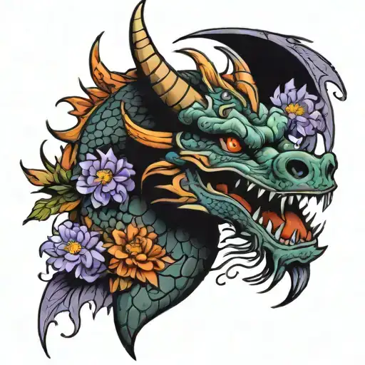 Dragon With Aster Flowers