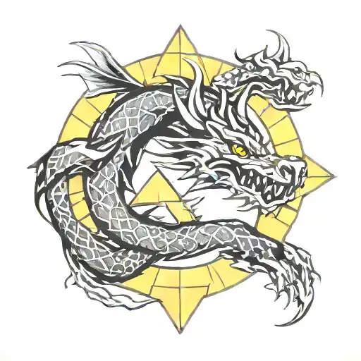 Dragon Circle With Three Triangles Overlapping Inside