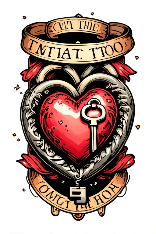 Locked Heart With A Key With Rings Surrounded And Text Mat