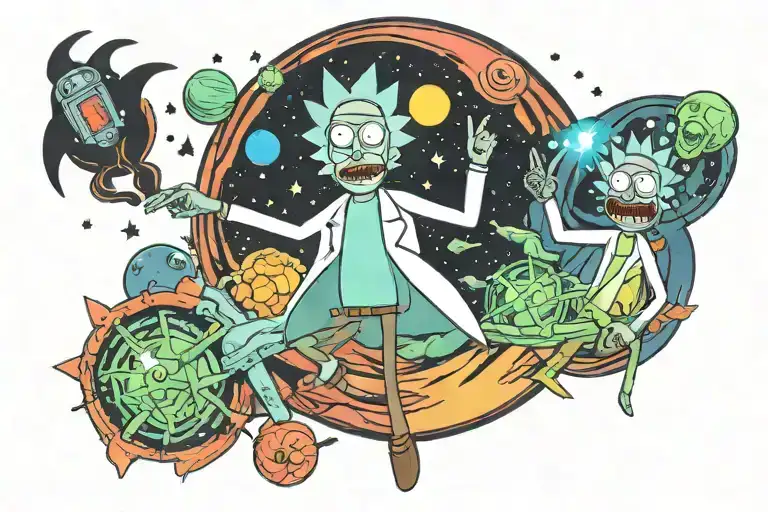 Rick And Morty In Bright Colors On The Background Of Space