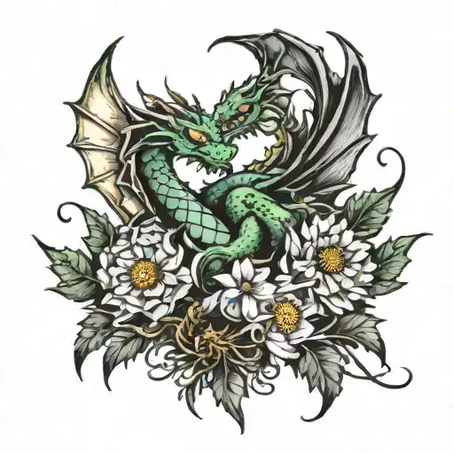 A Dragon And Dandelion Intertwined To Symbolize Love And Strength