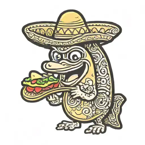 Cartoon Banana Holding A Taco Wearing A Sombrero