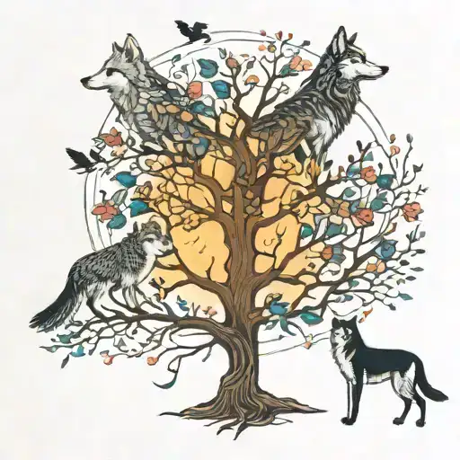 Tree Of Life With Birds And Wolves And Vergisir