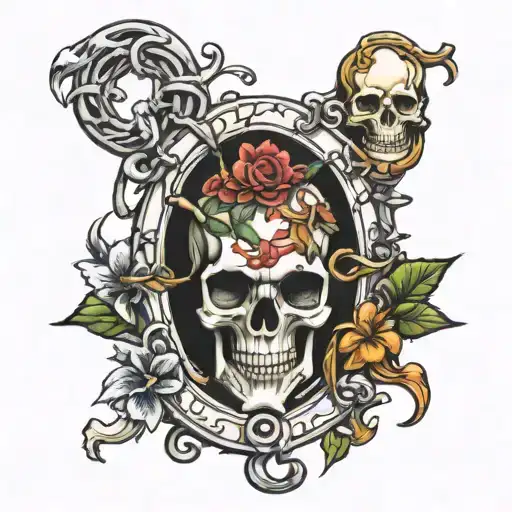 Evil Rod Of Asclepius With Skulls And Lilies Intertwined