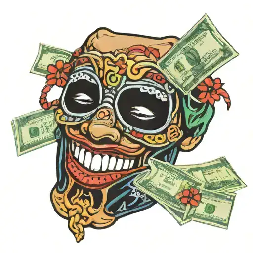 Ski Mask Taking A Bite Out Of A Handful Of Money