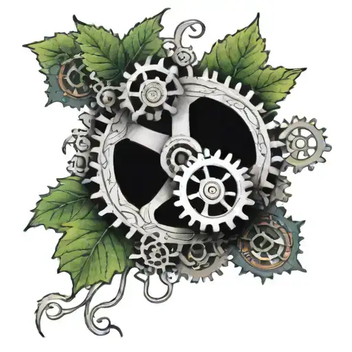 Line Of Small Cogs Entangled In Vines Intertwining