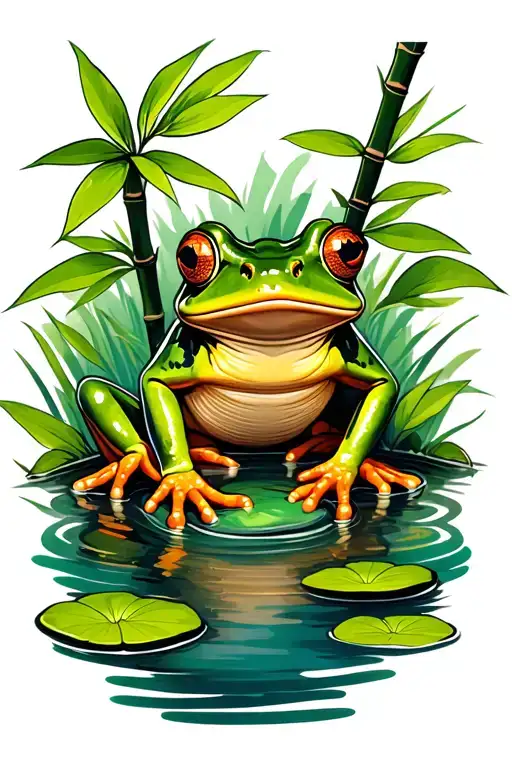 Frog And Pond On Bamboostick