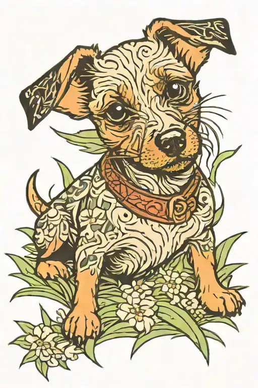 Little Dog On The Grass Field